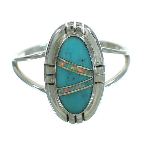 Turquoise Opal Inlay Genuine Sterling Silver Southwest Ring Size 5-1/2 RX88570